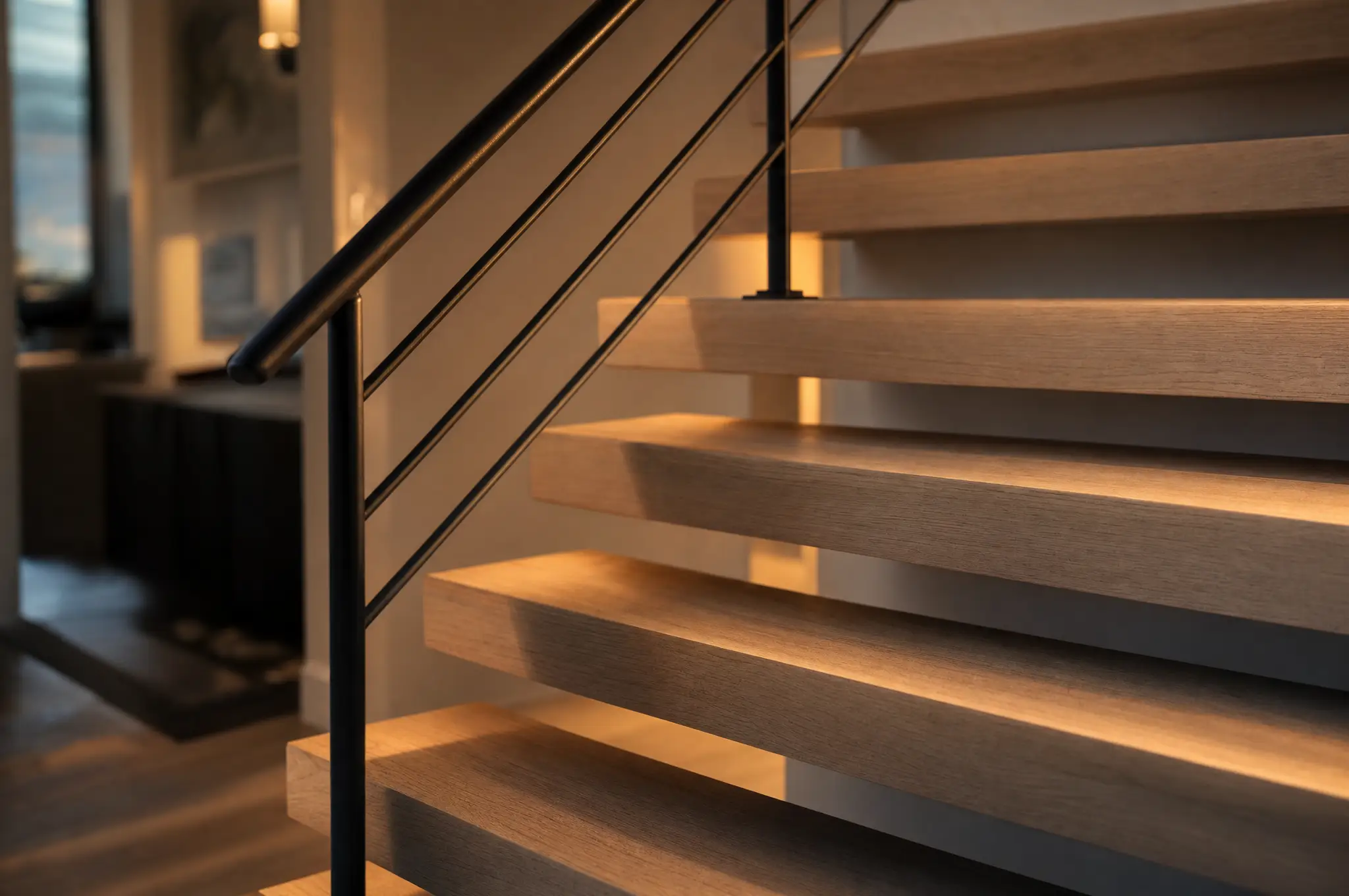 Floating white-oak staircase detail