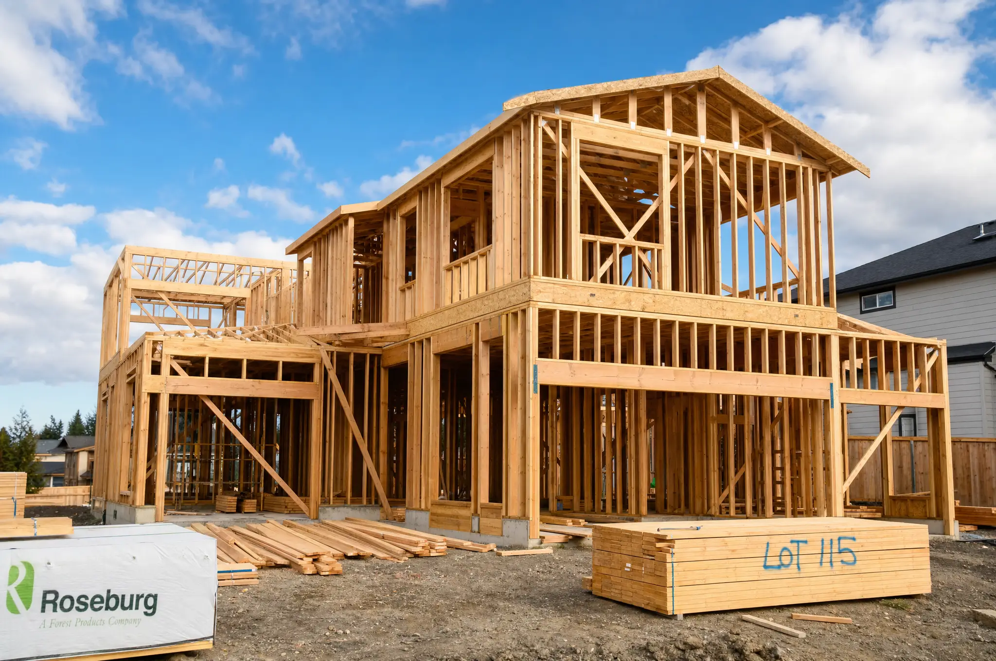 A home being framed in the Fraser Valley
