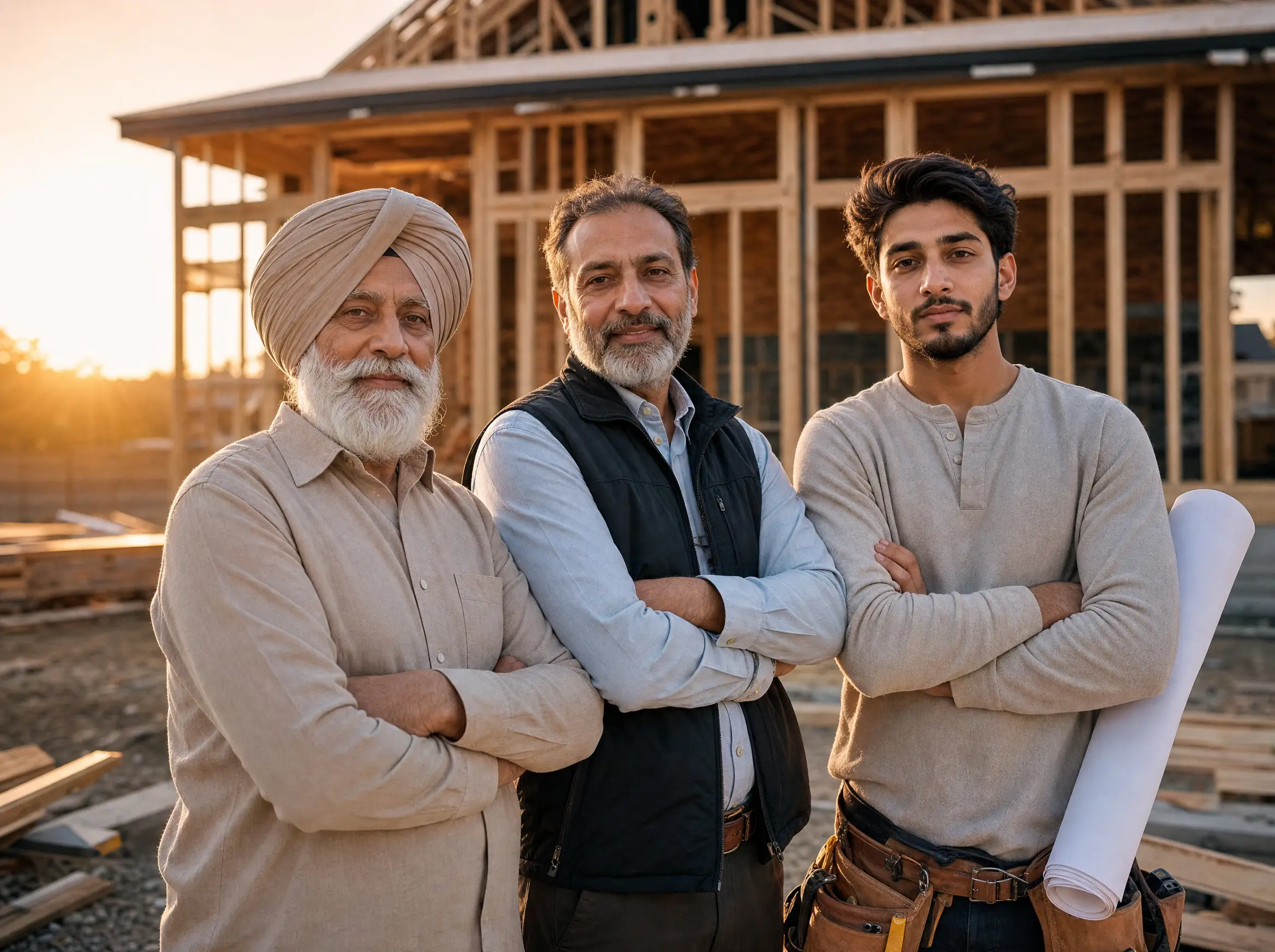 Three generations of the Dhinjal family on site